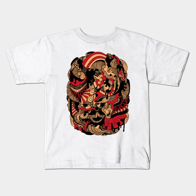 Abstract Wave of Thoughts No 2 - Red and Cream Kids T-Shirt by kenallouis